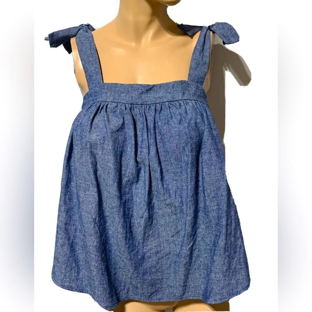 NWT- A.N.A blue square neck w/tie up shoulder tank top.